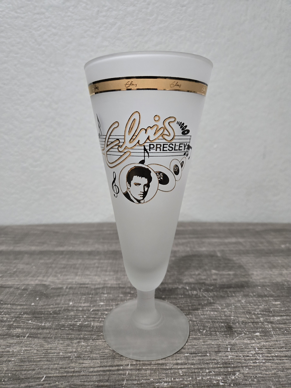 Frosted Elvis Presley Frosted Pilsner Glass - Black And Gold